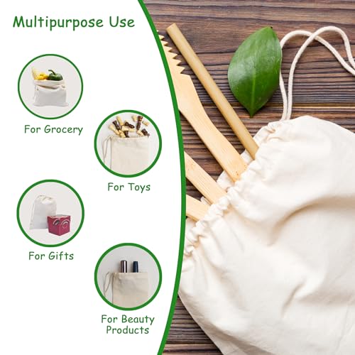 Organic Cotton Produce Bags - Medium 8x10 Inch (12 Bags) - Reusable Muslin Storage Bags with Drawstrings - Biodegradable Canvas Fabric - Perfect for Snacks, Clothes - size: 8 x 10 inches (Pack of 12)