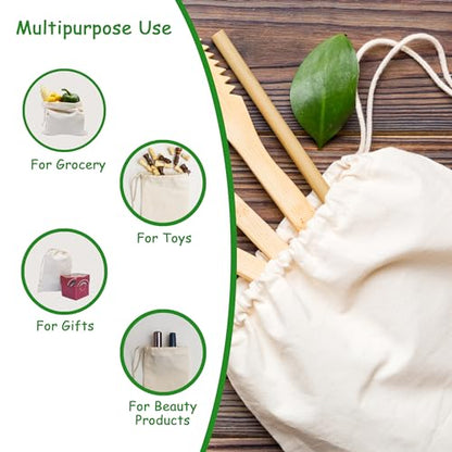 Organic Cotton Produce Bags - Medium 8x10 Inch (12 Bags) - Reusable Muslin Storage Bags with Drawstrings - Biodegradable Canvas Fabric - Perfect for Snacks, Clothes - size: 8 x 10 inches (Pack of 12)