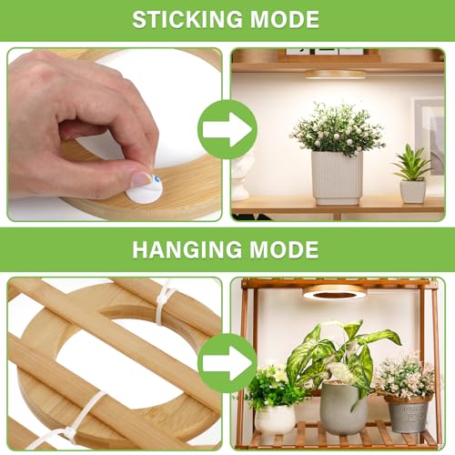 LORDEM 6.3" Bamboo Ceiling Grow Lamp for Indoor Plants, 216 LEDs Full Spectrum Halo Plant Light, Under Cabinet Grow Lights with 4/8/12H Auto Timer Switch Modes, 4 Dimmable Brightness Levels, Tri Head - color: Triple Light--Bamboo