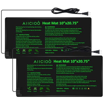 AIICIOO 2 Pack Seedling Heat Mats 10"x 20.75" Warm Hydroponic Heating Pad for Indoor Gardening, Seed Starting Germination, Greenhouse, Brewing - size: 10"x20.75" 2 Pack