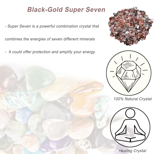 Erliway 7-9mm Black-Gold Super Seven Healing Crystal Chips for Crafts, 100g | Natural Crushed Crystal Stones Tumbled Chips for Vase Filler Aquarium Gravel, Meditation Chakra Balancing, Candle DIY Making - color: Black-gold Super Seven