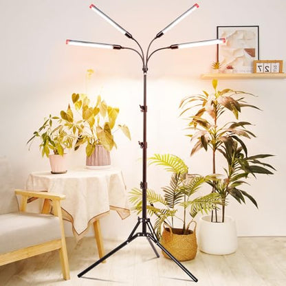 4Head Grow Light with Stand for Tall Indoor Plants, Bonsai Tree, Bright Full Spectrum Plant Growing Lamps, 4/8/12/16/20H Timer, 36 Watt Power Draw, NO Need Adapter, 360° Gooseneck - size: Stand-4Head-36W