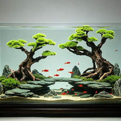 Fish Tank Decor Aquarium Bonsai Tree Resin Ornament with Faux Moss Aquascaping Decoration Artificial Landscape Centerpiece Safe & Fade-Resistant for Betta Shrimp Goldfish