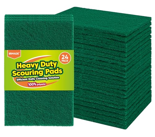 UNIMADE Heavy Duty Scouring Pads, 24Pcs Household Scour Pads | for Kitchen, Garage and Outdoors, Reusable Dish Scrubber Pads for Pan and Metal Grill - Green - color: Green, size: 24 Pack