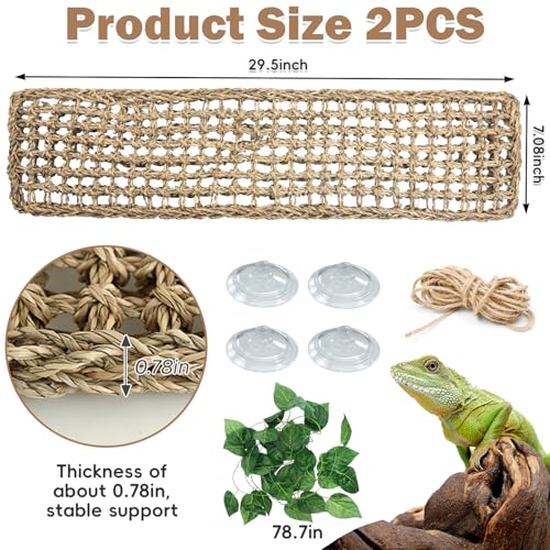kathson Bearded Dragon Hammock, Natural Seagrass Reptile Hammock, Reptile Lounger Bearded Dragon Tank Accessories for Chameleons, Lizards, Geckos, Snakes, Lguana Reptiles, Geckos (29.52 x 7.08 inches)