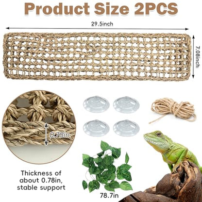 kathson Bearded Dragon Hammock, Natural Seagrass Reptile Hammock, Reptile Lounger Bearded Dragon Tank Accessories for Chameleons, Lizards, Geckos, Snakes, Lguana Reptiles, Geckos (29.52 x 7.08 inches)