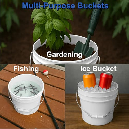 1-Gallon Bucket with Airtight Lid – Made in USA, Food Grade BPA Free Plastic, Heavy Duty Multi-Use, Metal Handle with Grip, Stackable Storage – White, 1 Pack - color: White, size: 1