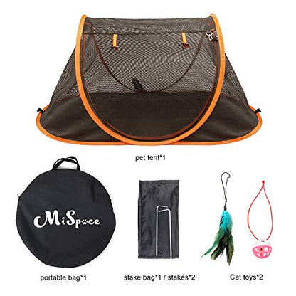 Portable Cat Mesh Tent Pet Cage,Pop Up Crate,Foldable Kennel,Indoor,Outdoor,Comfy Puppy House-Washable Fabric for Small Animals with 2 Cat Toys, Carry Bag & 2 Stakes
