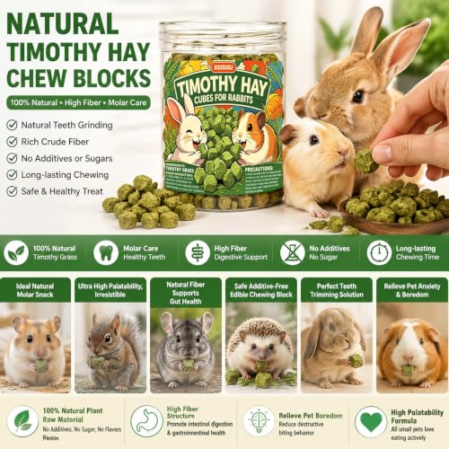 Timothy Hay Cubes 4.5oz Can- 100% Natural Mini Hay Bricks Timothy Hay Pellets for Rabbits, Chinchillas, Tortoise, Guinea Pigs & Small Pets