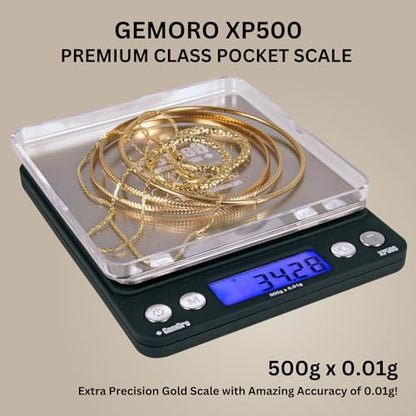 GemOro Platinum XP500 | Jewelers Pocket Scale | Countertop Portable Scale with Durable Precision | Digital Accurate Tool with Expert Professional Reading & Accuracy 500g x 0.01g Readability (Silver)