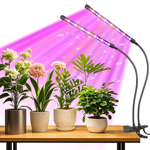 RWNTAO LED Plant Grow Light with Flexible Gooseneck, Suitable for Indoor Plants, Full Spectrum Clip on Plant Growing Light with Red, Blue, Yellow Beads, 10 Brightness Levels, 3/9/12H Auto Timer - size: Red+Blue+Yellow-2Head 1Pack