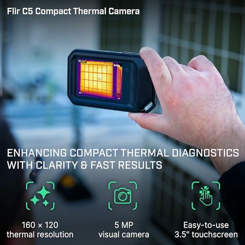 Flir C5 Compact Thermal Imaging Camera, WiFi, 160x120 MSX, Ignite | -20 to 400C, 5MP visual, LED flashlight, Ignite cloud, pocket, battery, charger, case