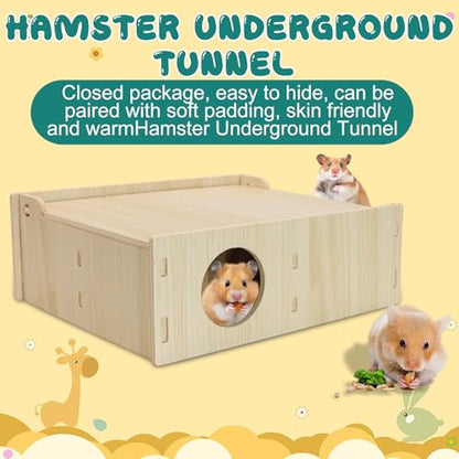 Hamster and Mouse Wooden Tunnel Cage Secret Peep Shed Waterproof | Chamber Hideout & Tunnel Exploring Toys Easy to install