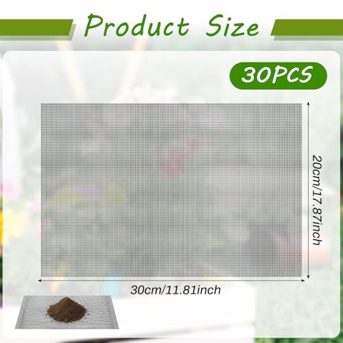 30pcs Bonsai Mesh Screen, Terrarium Mesh, 11.8 X 7.8 in Flower Pot Hole Mesh Pad, Substrate Barrier,Plant Drainage Meshs Hole Screens Gasket Keep Soil from Flowing Away (Black)