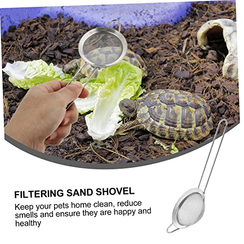 DECHOUS 2pcs Stainless Steel Reptile Sand Draining Shovel with Ergonomic Handle for Efficient Litter Cleaning and Substrate Sifting Terrariums and Aquariums