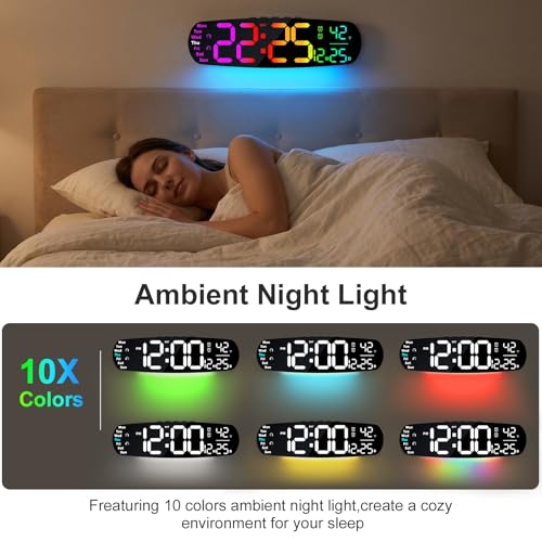 Large Digital Wall Clock for Classroom, 14.4 inch Large Display | Auto Dimming, Temperature and Date, Remote Control, Night Light, DST, Alarm, Wallclockfor Gym/Bedroom/Living/Seniors - color: Vibrant