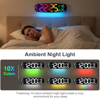 Large Digital Wall Clock for Classroom, 14.4 inch Large Display | Auto Dimming, Temperature and Date, Remote Control, Night Light, DST, Alarm, Wallclockfor Gym/Bedroom/Living/Seniors - color: Vibrant