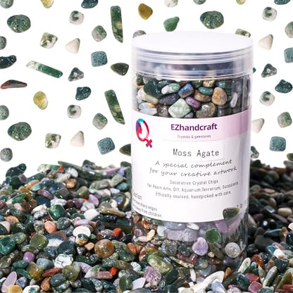 Moss Agate Chips Bulk 2lbs, 2400+ Pieces, 5-8mm Natural Gemstones - color: Moss Agate, size: 2LB