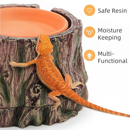 Reptile Hide Cave with Detachable Base, Humidity Dish | 3 in 1 Leopard Gecko Reptile Hideout for Shedding, Lizard Snake Hiding Place Terrarium Decor for Amphibians Snake Turtle