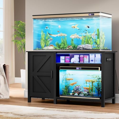 YITAHOME Aquarium Stand with Power Outlets | 55-75 Gallon Fish Tank Stand,RGB Light Strip Suitable for Turtle Tank,Reptile Terrarium,800LBS Capacity,Charcoal Black - color: Charcoal Black, size: 55-75 Gallon