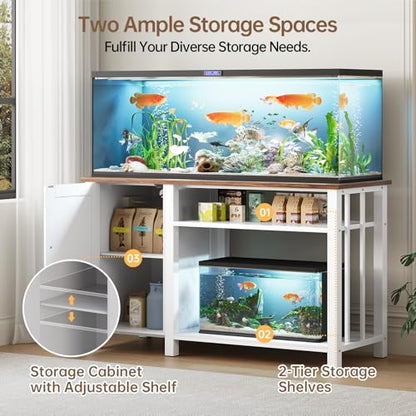 55-75 Gallon Fish Tank Stand with Power Outlet & Adjustable Shelf, Heavy Duty Aquarium Stand with Cabinet Storage for Fish Tank, Turtle Tank, Reptile Terrarium, 1000LBS Capacity, White - color: White