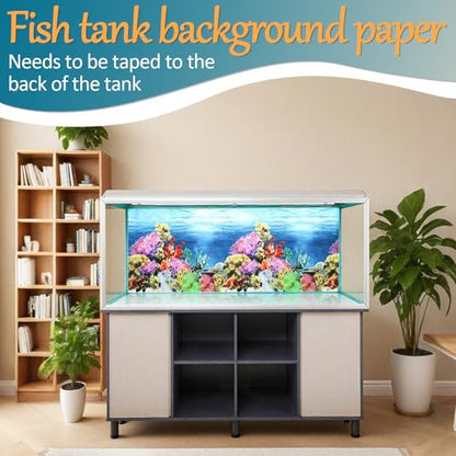 2 Pack Aquarium Backgrounds, Double-Sided Fish Tank Wallpaper, 32 X 16 In | 3D Cora Water Plants Terrarium Background with Adhesive Tape, Ocean Theme Fish Tank Backdrop