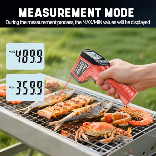 Infrared Thermometer Gun, Infrared Temperature Gun for Cooking, Laser Thermometer Gun -58℉~1076℉ with Adjustable Emissivity & Max/Min, Suitable for Industry, ovens, HVAC (Not for Human) - color: Red