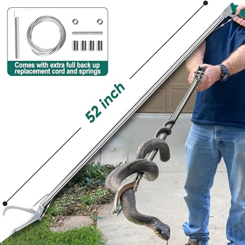Locking Snake Catcher Grabber Tool, 52" Professional Snake Tongs Heavy Duty | Reptile Snake Catcher Grabber Stainless Steel Snake Pole Wide Jaw Handling Tool Stick with a Protective Structures for Snakes