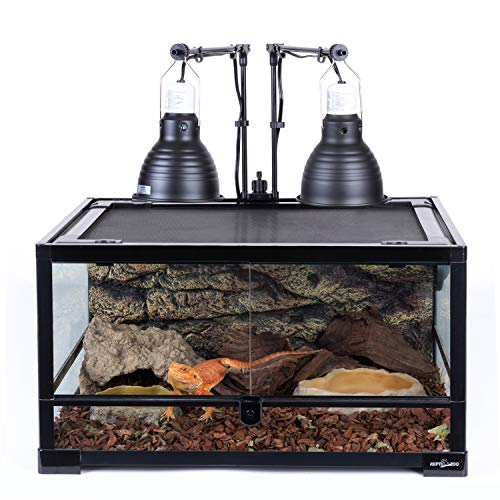 REPTI ZOO Reptile Dual Lamp Stand Lamp Hanger Holder Adjustable Metal Lamp Support for Reptile Glass Terrarium Heating Light - style: LH001D