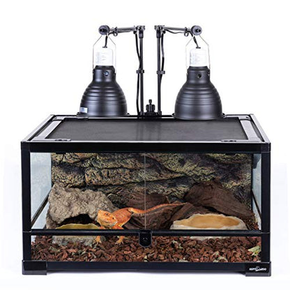 REPTI ZOO Reptile Dual Lamp Stand Lamp Hanger Holder Adjustable Metal Lamp Support for Reptile Glass Terrarium Heating Light - style: LH001D