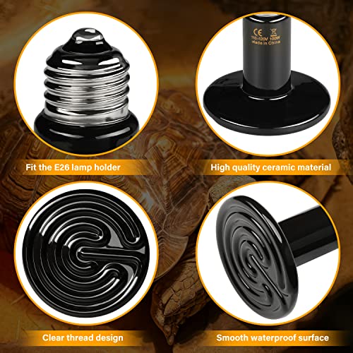 HealSmart Reptile Heat Lamp 150W Ceramic Heat Emitter, No Light Emitting Heat Bulbs for Amphibian Pet Brooder Coop Incubating Chicken, Lizard Bearded Dragon Turtle Snake Terrarium, 4-Pack - size: 150W, style: 4 Pack