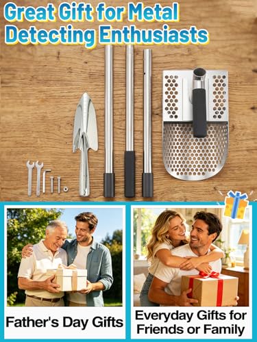 Biggun 2pcs Sand Scoop for Metal Detecting, 304 Stainless Steel Material | 45in Long Shark Tooth Sifter, Sand Shovel Sifter for the Beach Underwater Treasure Hunting, Metal Detector Scoop Accessories