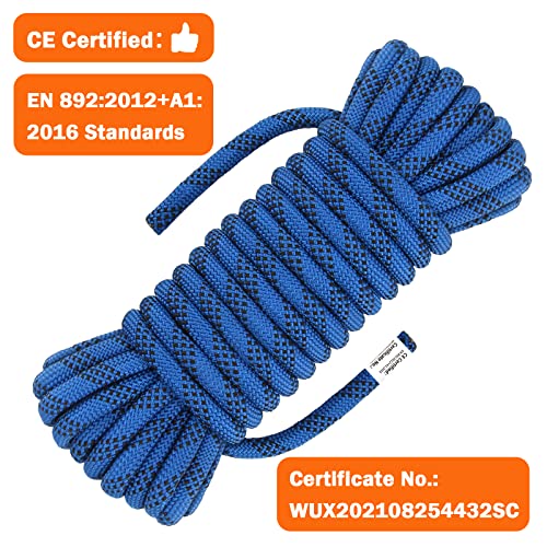 AOLEBA 10.5 mm Static Climbing Rope 10M(32ft) 20M(64ft) 30M(96ft) 50M(160ft) 70M(230ft) Outdoor Rock Climbing Rope, Escape Rope Ice Climbing Equipment Fire Rescue Parachute Rope - color: Blue, size: 64ft