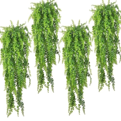 PINVNBY Reptile Plants Hanging Fake Vines Boston Climbing Terrarium Plant with Suction Cup for Bearded Dragons Lizards Geckos Snake Pets Hermit Crab and Tank Habitat Decorations (4 Pack) - size: 4PCS