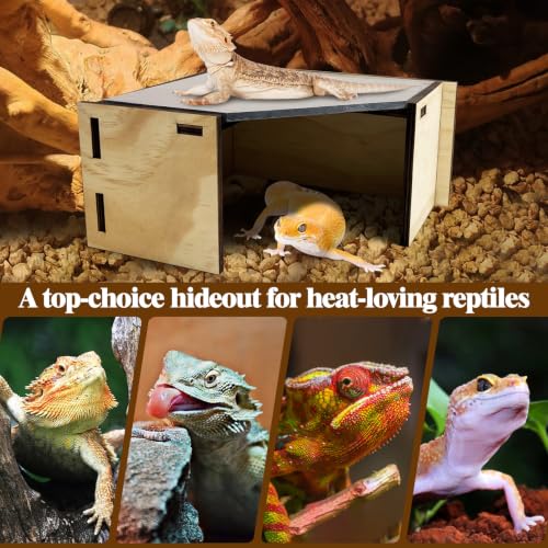 Tfwadmx Bearded Dragon Basking Platform with Hideout Wooden Lizard Hideout Reptile Slate Rocks Basking Platform with Hiding Cave Tank Accessories for Lizards Snakes Tortoise - size: Style 1: 9.4" x 8.6" x 4.5"