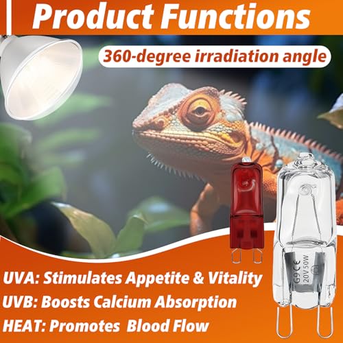 8 Pcs G9 Halogen Bulb 50W, Reptile Heat Lamp for Bearded Dragon/Gecko | Provides Essential Basking Heat, Simulate Natural Sunlight for Day/Night Cycle, Durable for Long-Term Daily Use, Mini G9 Base