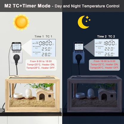 KETOTEK Plug in Thermostat Timer Temperature Controller Outlet with Backlight, Day/Night Thermostat Outlet Plug with Sensor for Reptile Terrarium Greenhouse, Digital Heating Cooling Temperature Switch - style: KT3200proBL with Backlit