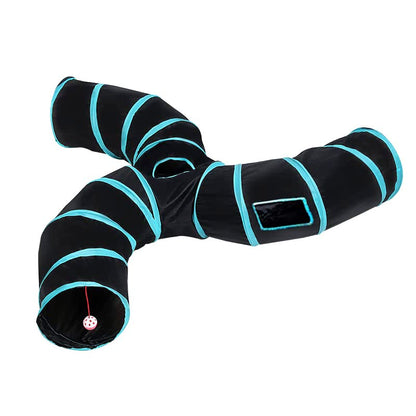 Cat Tunnel,3 Way Large Collapsible Tunnels Tube Upgrade with 4 Peek Hole,S-Shaped Maze House Play Toy Interactive Cat Toy for Cat Kitten Kitty Rabbit - size: 3-way Black