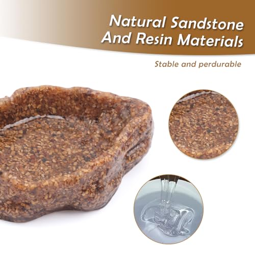 2 Pack Reptile Food Bowl Natural Sandstone Water Dish for Leopard Gecko Frog Bearded Dragon Snake Tortoise Hermit Crab