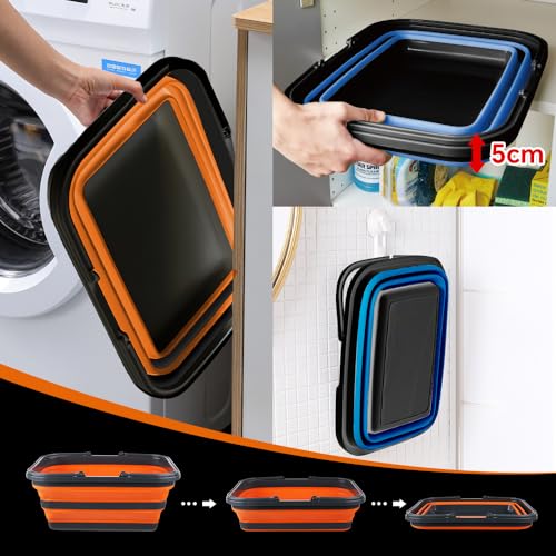 Monozuki Collapsible Sink 2 Pack 4.8Gal/18.1L, Heavy Duty Foldable Basin with Handles for Camping, Car Wash, Kitchen – Also Use as Storage Basket for Home, Garage, RV (Grey+Khaki) - color: Grey+khaki((4.8 Gal/18.1l)