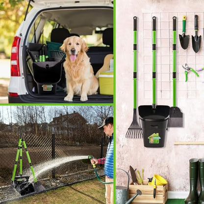 Pooper Scooper - 38" Long Adjustable Metal Handle Dog Pooper Scooper Swivel Bin & Rake & Spade with 50 Bags Attachment, Portable Heavy Duty Dog Poop Scooper for Yard Dogs Large Medium Small