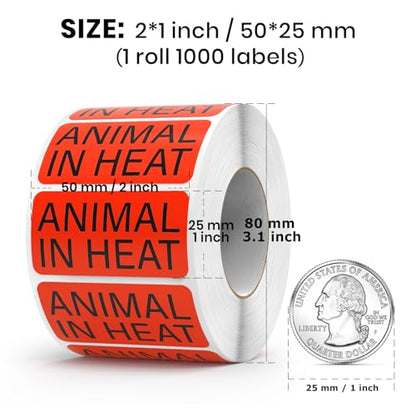 1000 Pcs Animal in Heat Veterinary Vinyl Labels 1x 2 Inch Medication Instruction File Folder Stickers for Pet Care Breeders Hospital Clinic Shelters Funny Party Rave