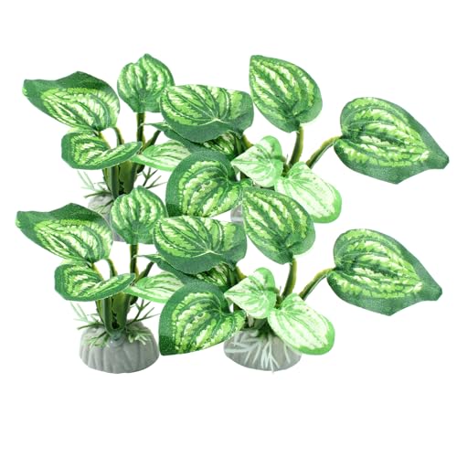 Soft Aquarium Plants Betta Fish Tank Decorations, Green, 2 Inch | Betta Leaf Pad, Silk Plastic Artificial Plants, 4Pcs Set, Reptile Tank Decor - color: B-4pcs Set/Green