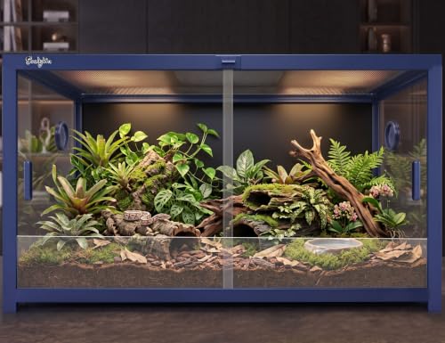 68 Gallon Reptile Tank, Snake Tank Reptile Enclosure Front Sliding Door | Stackable ventilation 68 Gallon ball python enclosure anti-escape locks and no-fingerprint handles humidify misting tubes - color: Blue, size: 68 Gallon