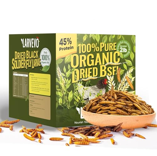 2LB Non-GMO Dried Black Soldier Fly Larvae for Chickens 45% Protein High Calcium Chicken Feed Alternative to Mealworms, Dried BSF Larvae Chicken Treats for Laying Hens Ducks Birds Reptiles - size: 2 Pounds (Pack of 1)