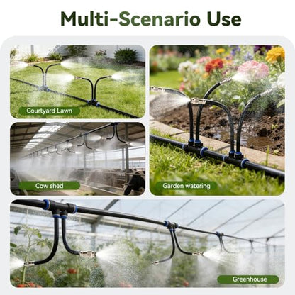 100-FT1/2-inch Tubing High-Flow Adjustable Irrigation System for the Garden | with 60 Nozzles, Dual-Side Watering Kit For Garden, Yard,Lawn,Raised Beds, Greenhouses & Efficient Plant360° Irrigation - size: 100Ft