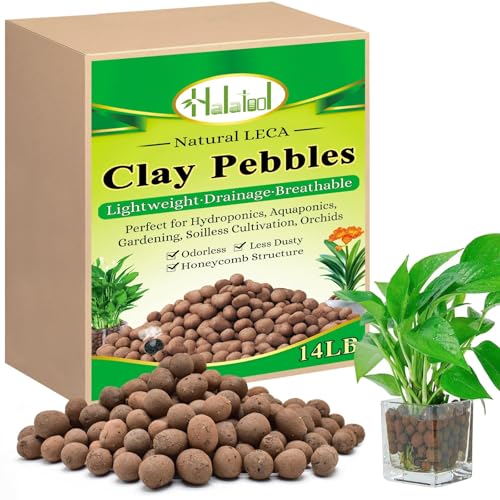 Halatool 14LB Leca Balls for Indoor Plants, 4-16mm Hydro Balls for Drainage | Reusable, Expanded Clay Pebbles for Root Rot Prevention, Hydroponics, Terrariums, Indoor Outdoor Potted Plants, Top Dressing - color: 14LB