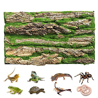 PINVNBY Reptile Cork Terrarium Background,Bearded Dragon Tank Natural Bark Backdrop Wall Habitat Decor with Artificial Moss,15.75"×11.8" Reptile Carpet for Gecko Lizard Tortoise Frog Chameleon(1 Pack) - size: 【1 PCS】