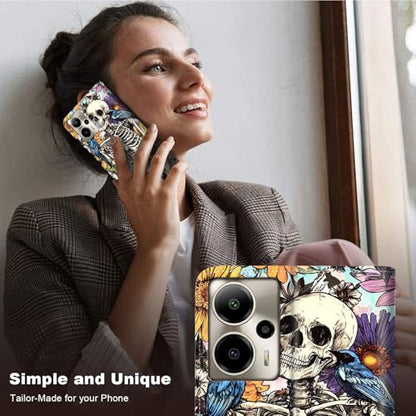 for Cricket Outlast 5G 2024 Wallet case with RFID Blocking Credit Card Holder Kickstand, Folio Flip PU Leather Shockproof Protective Cover for AT&T Motivate Pro 5G, Skull with Paint - color: Skull With Paint