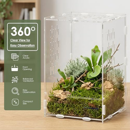 Acrylic Jumping Spider Enclosure, 7.48 x 7.87 x 11.81 in Clear Terrarium | Front-opening ventilated habitat for jumping spiders, small spiders and slow-moving invertebrates; clear acrylic display. - size: 7.48 x 7.87 x 11.81 inches（19x20x30cm）